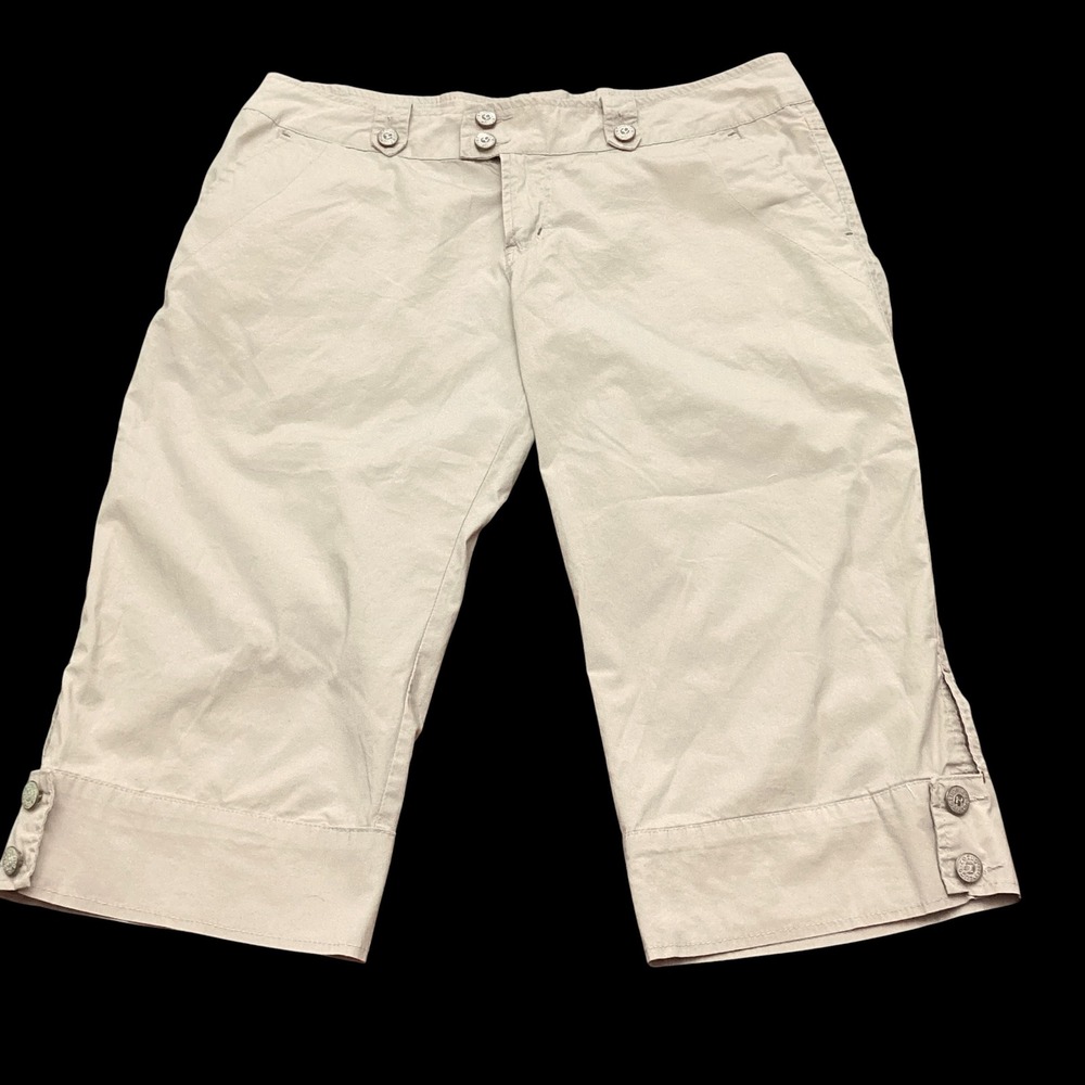 Refuge Khaki Capri Pants Womens 13 Tan Cotton Stretch Button Cuff Crop Trousers